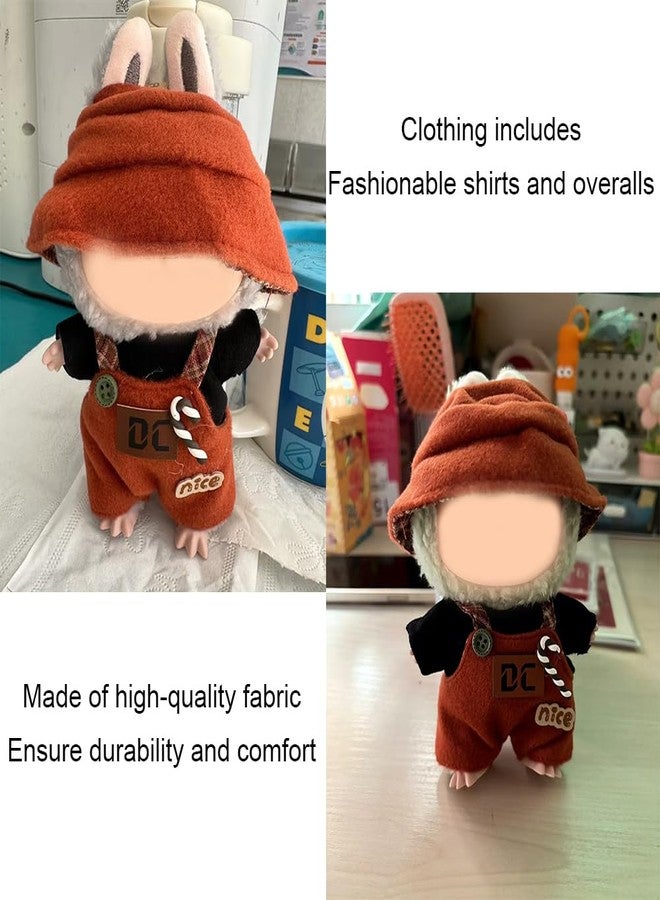 SHENIAFC 17cm Clothes Set, Cute Hat Unique Pocket Design Overalls Dress up Set(NO Doll), Handmade Clothing Designed for 17cm Doll (Brown Set) - Image 5